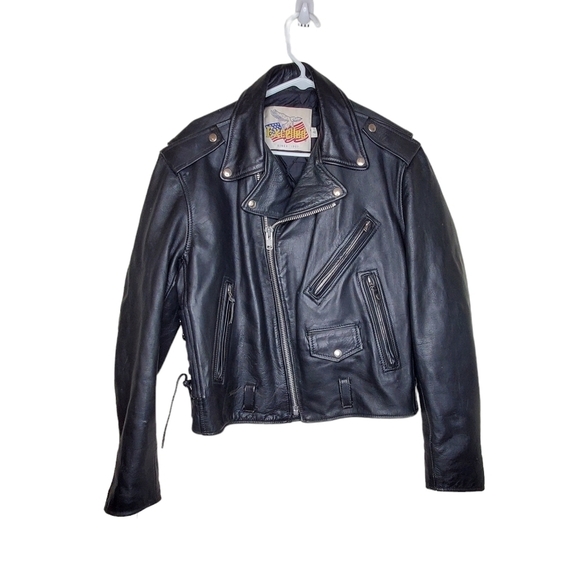 Vintage 80's Excelled Men's Black Leather Biker Jacket, Sz 42 - Picture 1 of 13